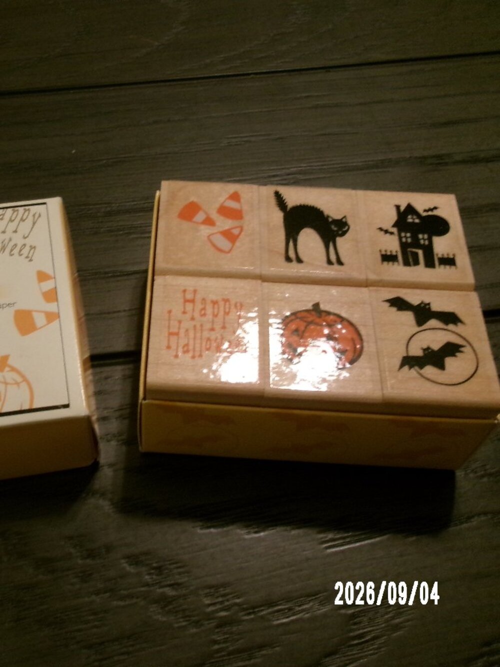 2001 Hero Arts Halloween Theme Wood Mount Rubber Stamp Set of 6 Bats Pumpkin Cat